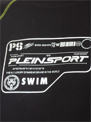 T-shirt nera Plein Sport Swim uomo logo e cuciture a contrasto in UOMO