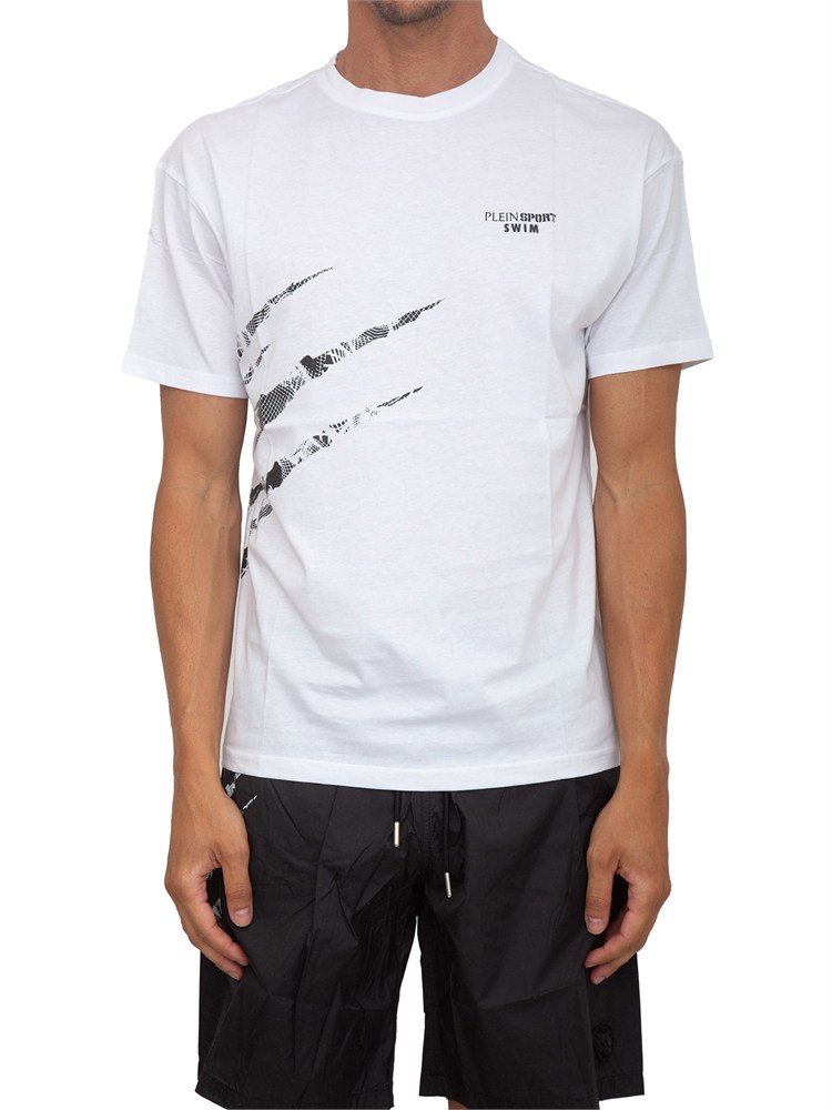 T-shirt uomo Plein Sport Swim in cotone bianco con stampe
