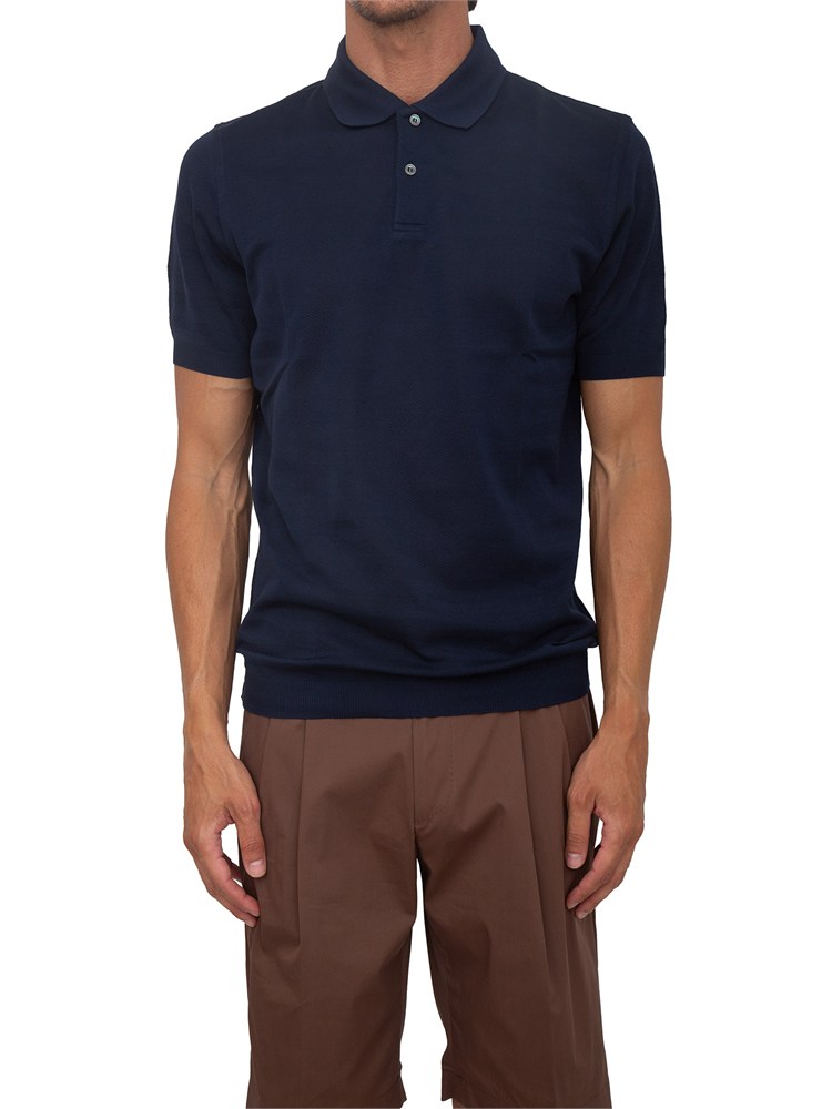 Polo Corneliani in cotone blu con trama maglia