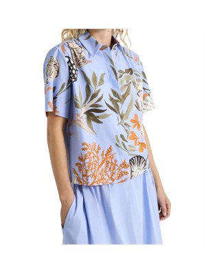Camicia Formosa Marella in cotone celesta stampa floreale in DONNA