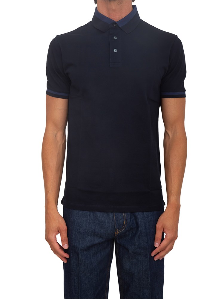 Polo uomo Emporio Armani in cotone blu con profili