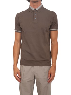 Polo uomo Emporio Armani in cotone marrone con profili in UOMO