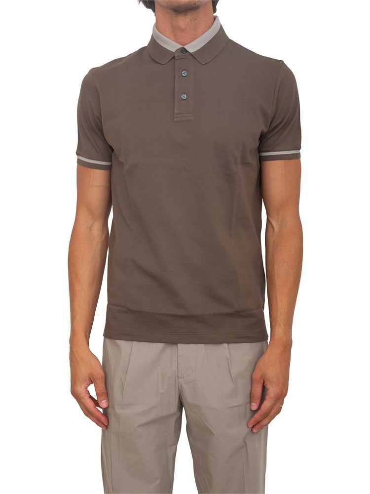 Polo uomo Emporio Armani in cotone marrone con profili