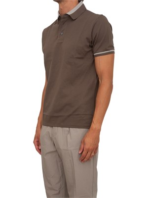 Polo uomo Emporio Armani in cotone marrone con profili in UOMO