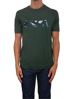 T-shirt Emporio Armani in cotone verde ricamo logo in UOMO