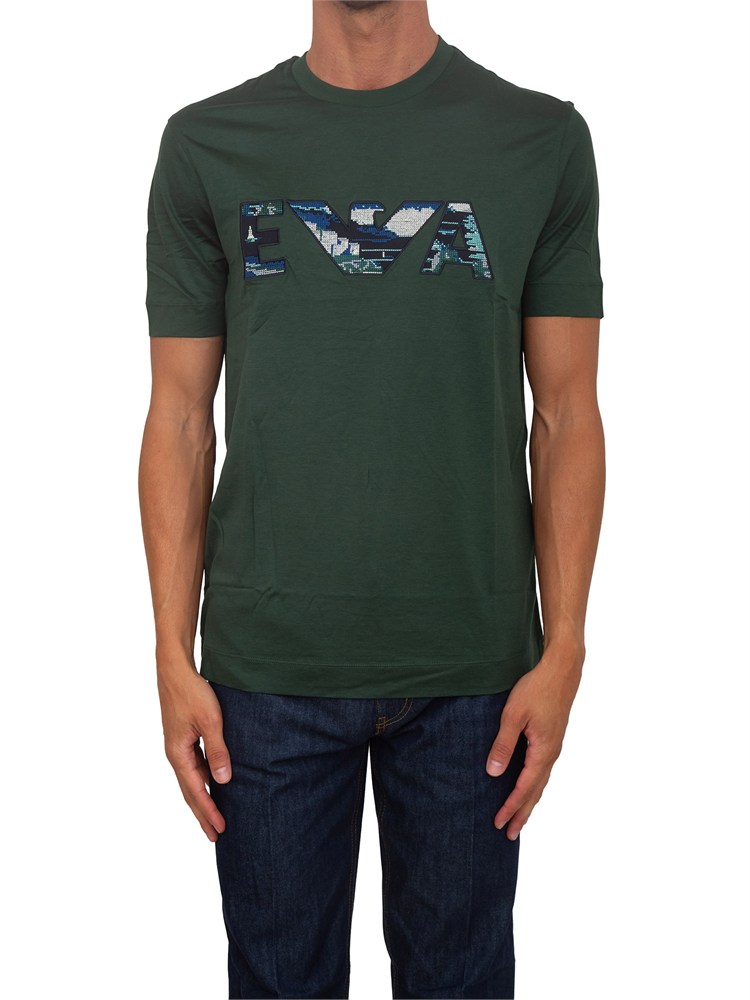 T-shirt Emporio Armani in cotone verde ricamo logo