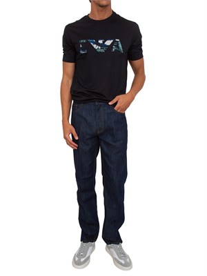 T-shirt Emporio Armani in cotone blu ricamo logo in UOMO