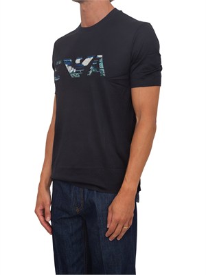 T-shirt Emporio Armani in cotone blu ricamo logo in UOMO