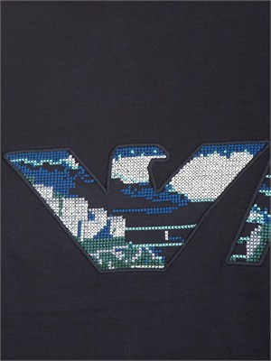 T-shirt Emporio Armani in cotone blu ricamo logo in UOMO