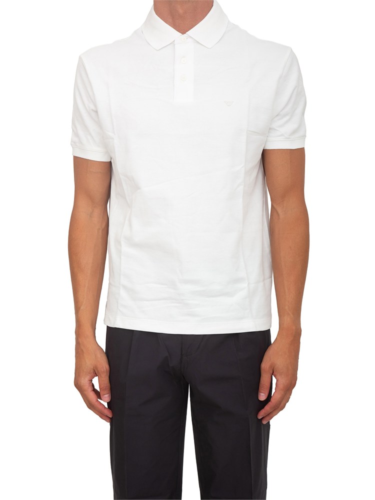 Polo Emporio Armani uomo in piquet di cotone bianco