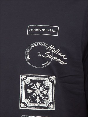T-shirt Emporio Armani uomo in cotone blu e logo in UOMO