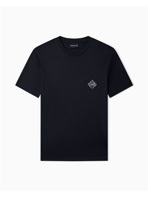 T-shirt Emporio Armani in tessuto blu con logo in UOMO