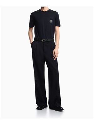 T-shirt Emporio Armani in tessuto blu con logo in UOMO