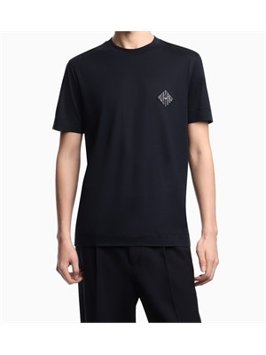T-shirt Emporio Armani in tessuto blu con logo in UOMO