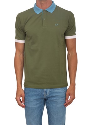 Polo SUN68 in piquet di cotone verde con profili in UOMO