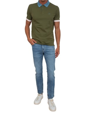 Polo SUN68 in piquet di cotone verde con profili in UOMO