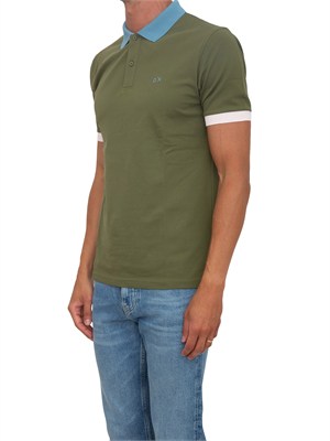 Polo SUN68 in piquet di cotone verde con profili in UOMO
