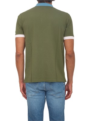 Polo SUN68 in piquet di cotone verde con profili in UOMO