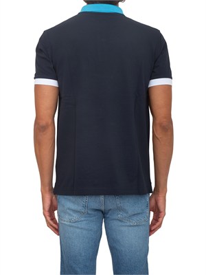 Polo SUN68 in piquet di cotone blu con profili in UOMO