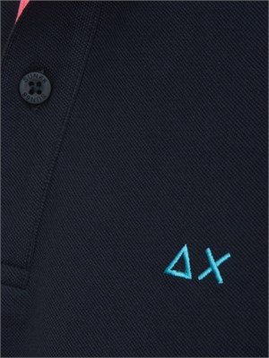 Polo SUN68 in piquet di cotone blu con profili in UOMO