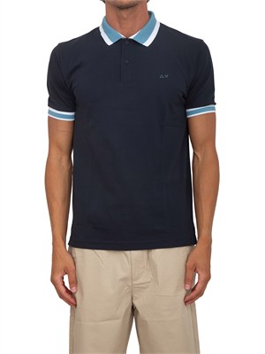 Polo SUN68 in cotone blu con profili in UOMO