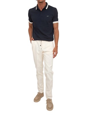 Polo SUN68 in piquet di cotone blu con profili in UOMO