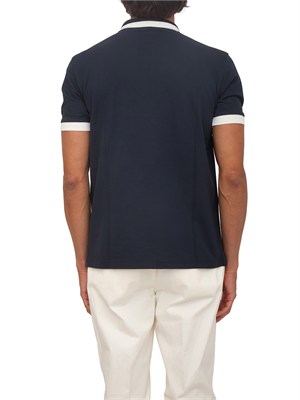Polo SUN68 in piquet di cotone blu con profili in UOMO