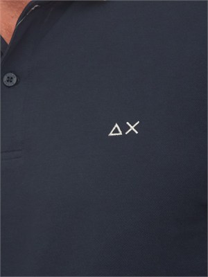 Polo SUN68 in piquet di cotone blu con profili in UOMO