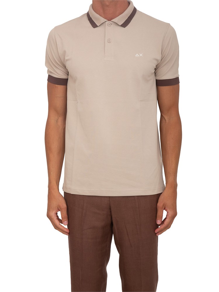 Polo SUN68 in piquet di cotone beige con profili