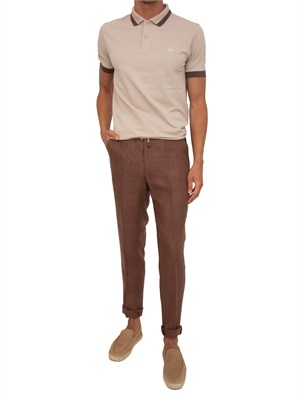 Polo SUN68 in piquet di cotone beige con profili in UOMO