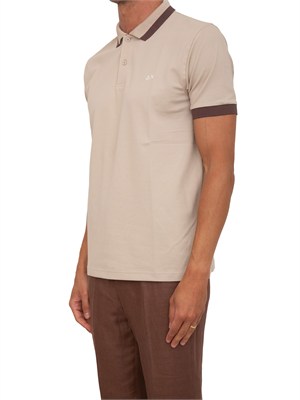 Polo SUN68 in piquet di cotone beige con profili in UOMO