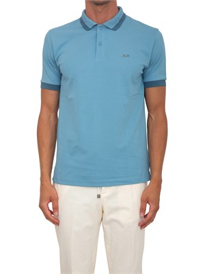 Polo SUN68 in piquet di cotone azzurro con profili in UOMO