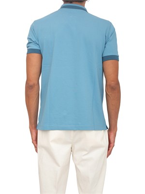 Polo SUN68 in piquet di cotone azzurro con profili in UOMO