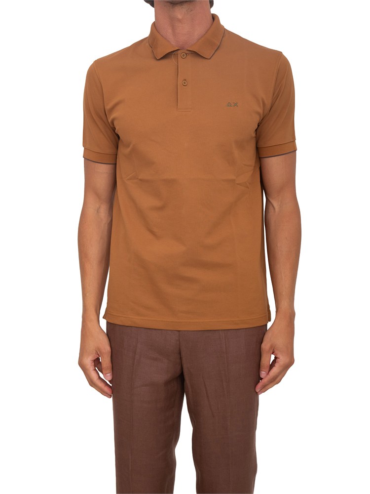 Polo SUN68 uomo in piquet di cotone marrone