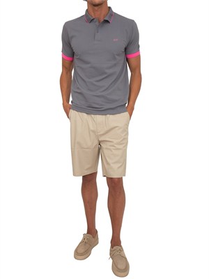 Polo Sun68 in piquet di cotone grigio con profili in UOMO