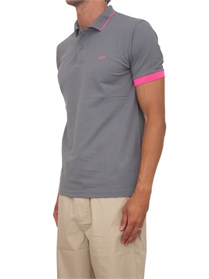 Polo Sun68 in piquet di cotone grigio con profili in UOMO