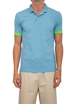 Polo Sun68 in piquet di cotone azzurro con profili in UOMO