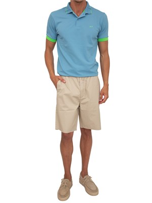 Polo Sun68 in piquet di cotone azzurro con profili in UOMO