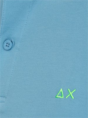 Polo Sun68 in piquet di cotone azzurro con profili in UOMO