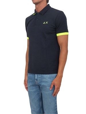Polo SUN68 in piquet di cotone blu con profili in UOMO