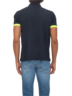 Polo SUN68 in piquet di cotone blu con profili in UOMO