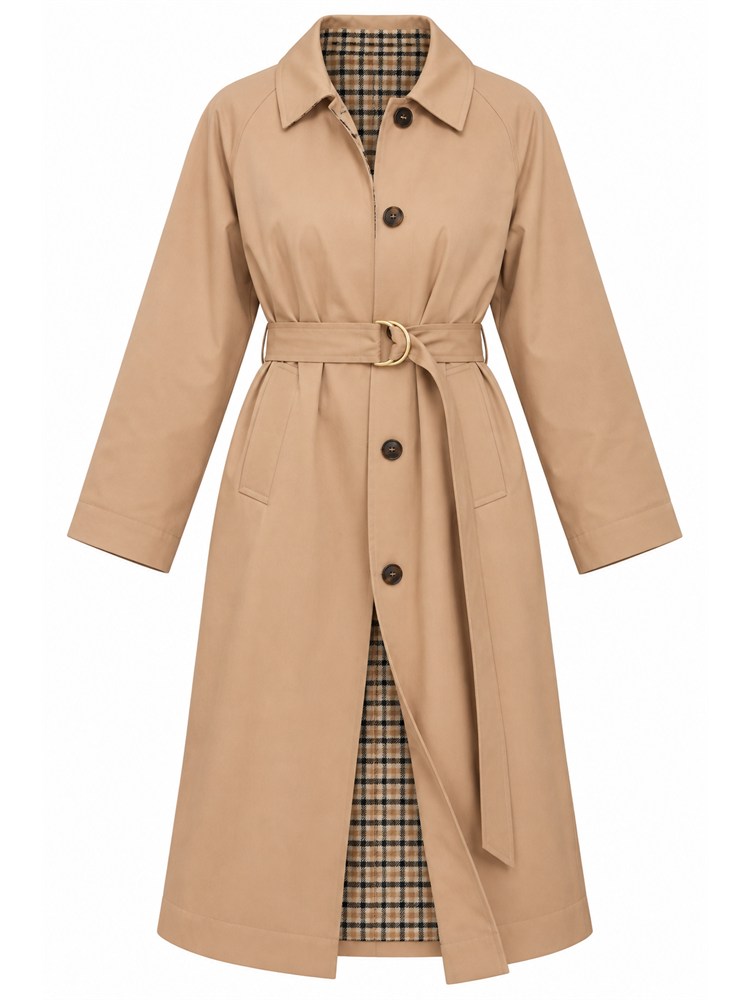 Trench double face Ragusa Marella in cotone beige e tartan