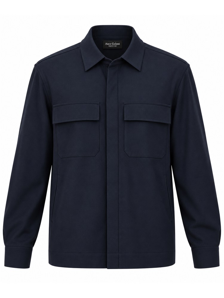Camicia overshirt Aiace Galassi misto lana blu