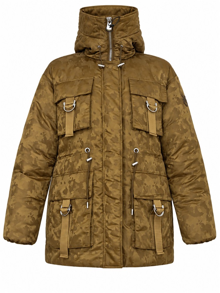 Piumino Passito Pinko vera piuma d'oca in raso tecnico camouflage