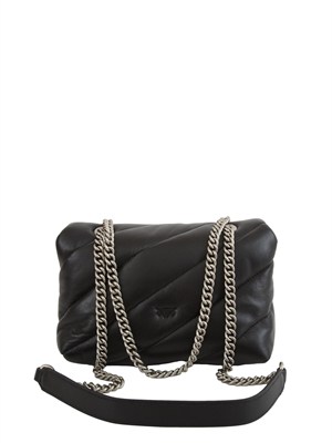 Borsa Pinko Mini Love Bag Puff in pelle nera e fibbia argento in DONNA