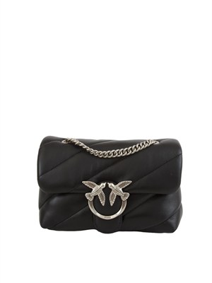 Borsa Pinko Mini Love Bag Puff in pelle nera e fibbia argento in DONNA