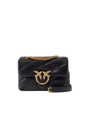 Borsa Pinko Mini Love Bag Puff in pelle nera e fibbia oro in DONNA