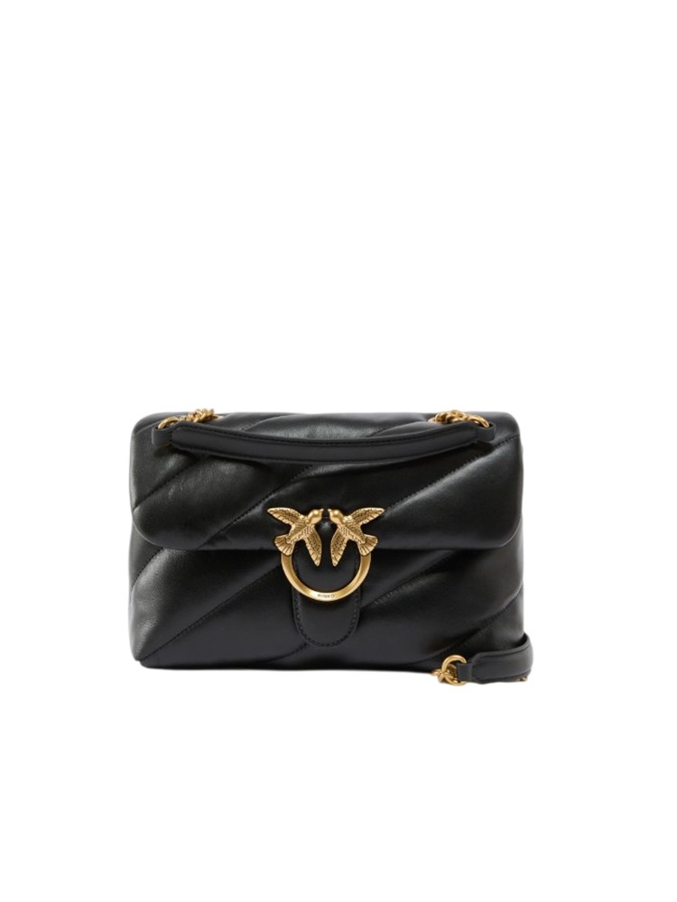 Borsa Love Bag Puff Pinko in pelle nera fibbia oro