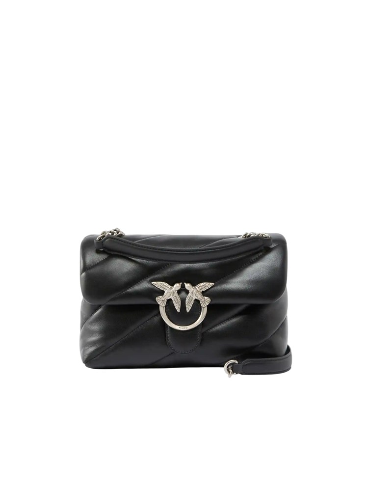 Borsa Love Bag Puff Pinko in pelle nera fibbia argento