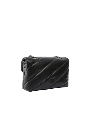 Borsa Love Bag Puff Pinko in pelle nera fibbia argento in DONNA